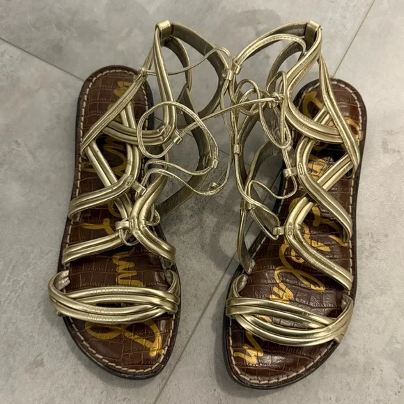 Sam Edelman- Gasha Womens Strappy Open Toe Flat Sandals- Gold- Size 7.5 - Picture 2 of 3